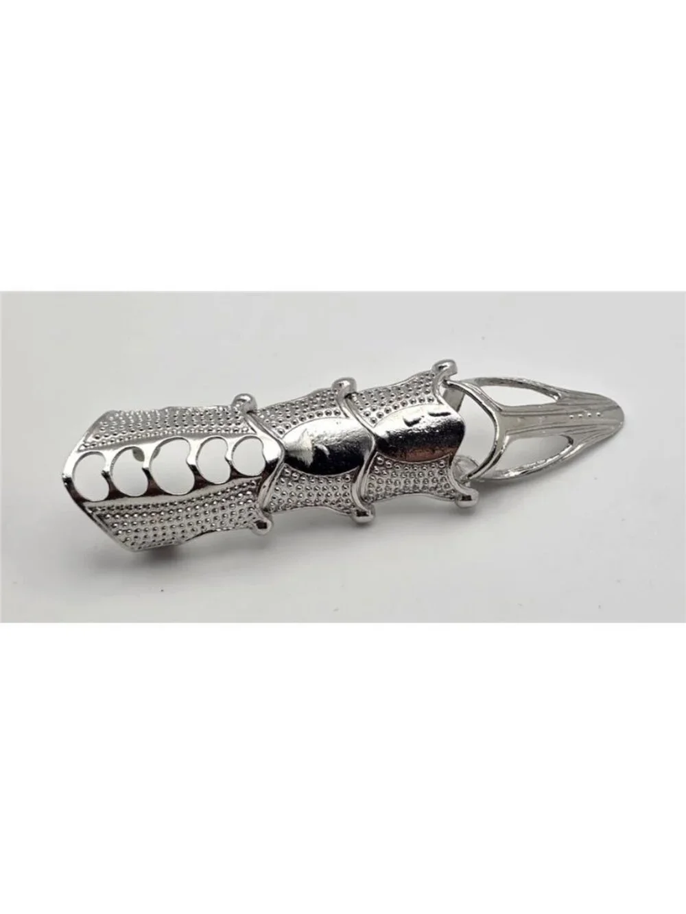 Silver Tone Full Finger Articulated Armor Ring Size 5.5 Textured 3.5